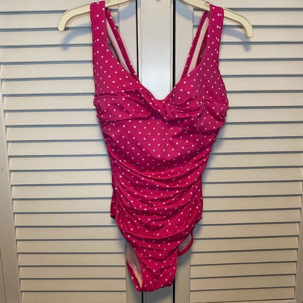 MIRACLESUIT ONE PIECE POLKA DOT RUCHED SWIMSUIT